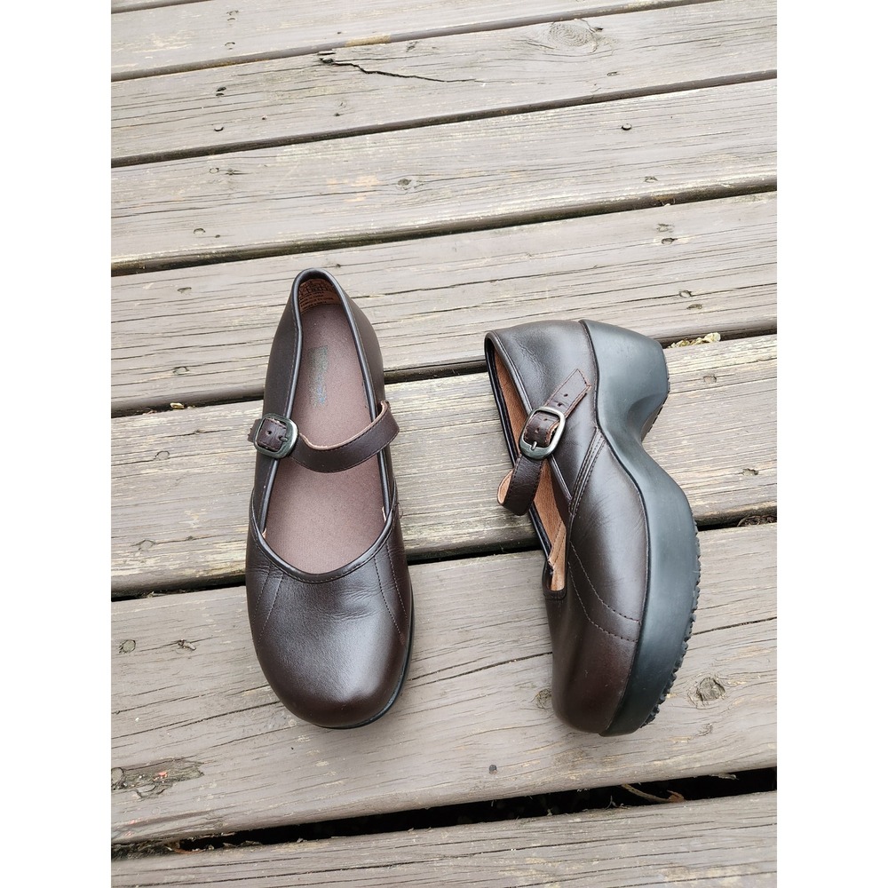 SR Max Vienna Mary Jane Clog Brown Leather Slip Resistant Work Shoes Womens 8